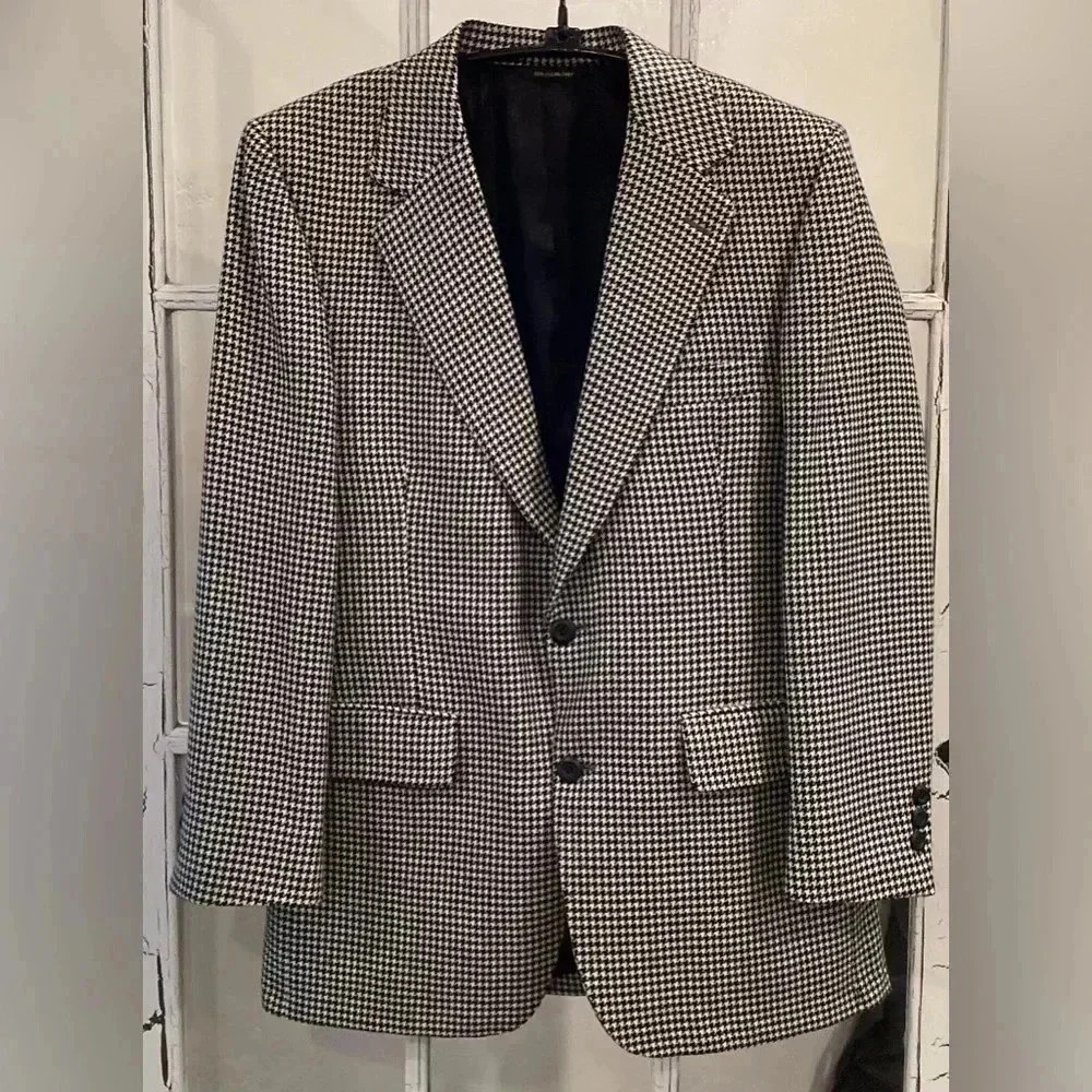 Countess Mara Men’s Black/White Houndstooth Wool Blazer